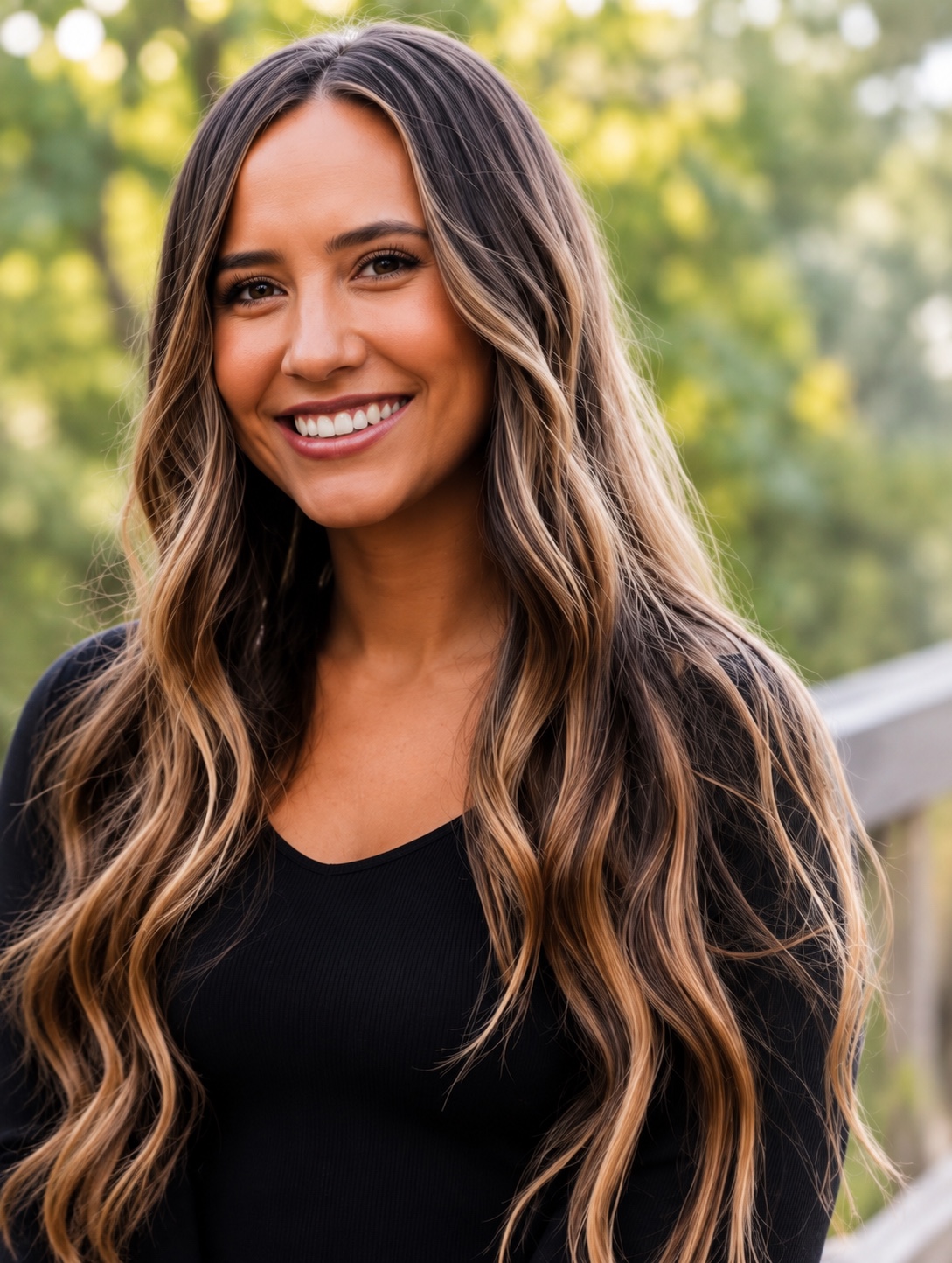 Portrait of Megan, Stylist at Salon W in Lodi, California, specializing in brunette balayage, gray coverage, long hair